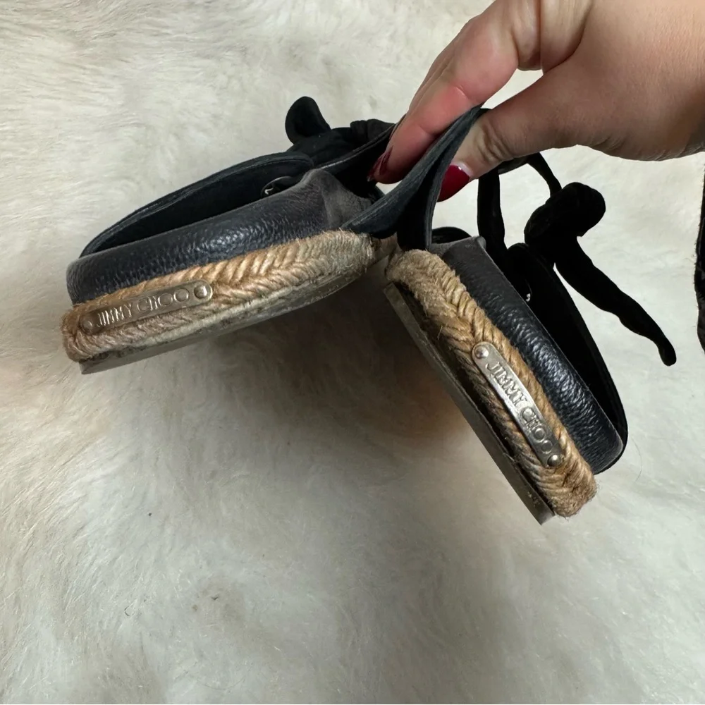 Jimmy Choo Nixon Suede Tie Espadrille Flat Slide On Sandals